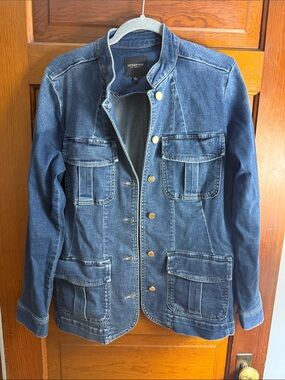 Liverpool Dark Blue Denim Utility Jacket with Patch Pockets